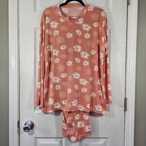 Real Essentials Peach Floral Pajama Set Size 1X